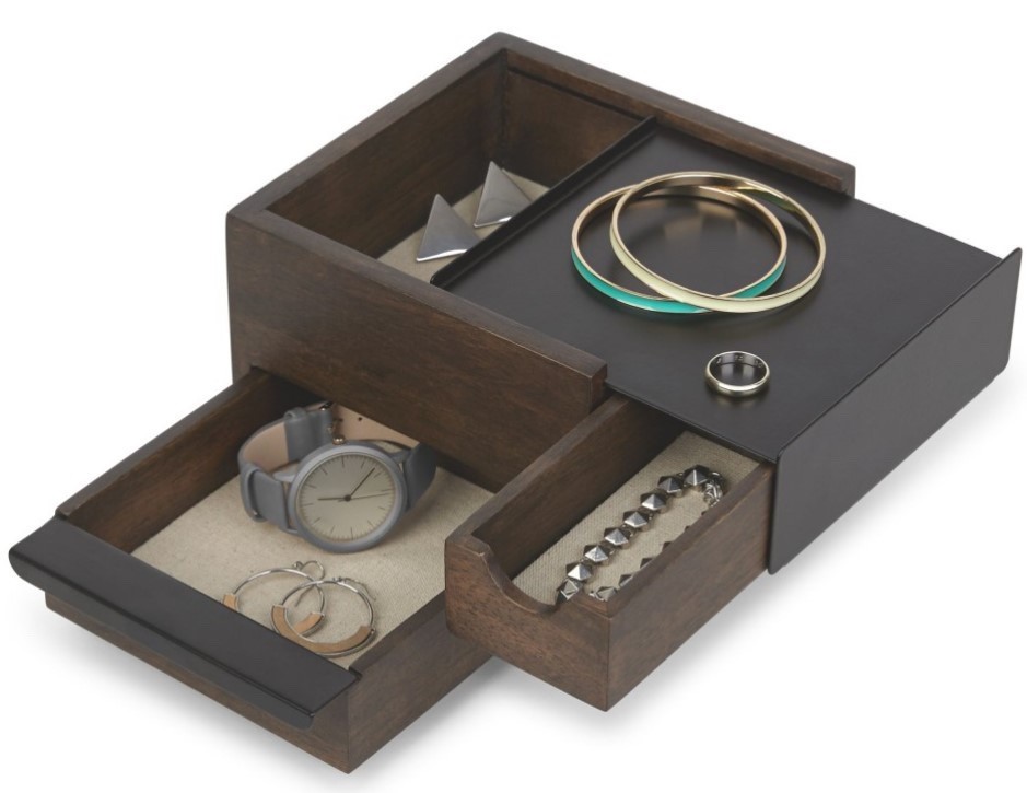 Umbra Stowit Mini Jewelry Box Black And Walnut NB Kitchenique